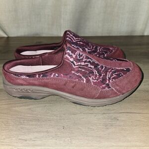 Easy Spirit Traveltime Burgundy Paisley Suede Slip On Clogs Shoes Womens 8M